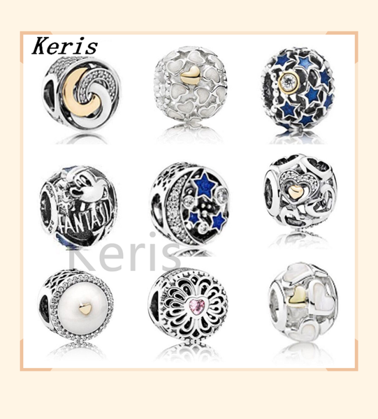 

reproduction 100%925 pure silver new style star and moon diy bracelet string beads package, Golden;silver