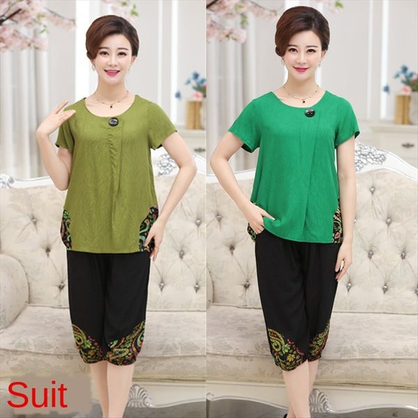 

одежда одежда летний костюм матери 40-50 лет 60 среднего возраста женской одежды среднего и пожилого возраста летом хлопка и льняные одежды, White