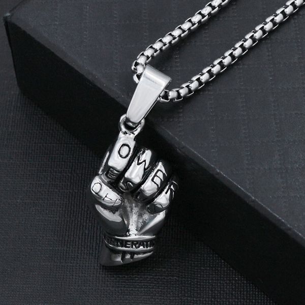 

fashion-new arrival punk style fitness stainless steel pendant necklace powerful fists for men d246 (necklace 24 inch), Silver