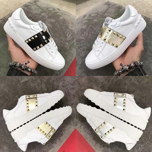 

With Box Genuine Leather Metal Spike Ladies Casual Dress Shoes Personality Womens Luxury Designers Hiking Trail Walking Shoes Size 35-41