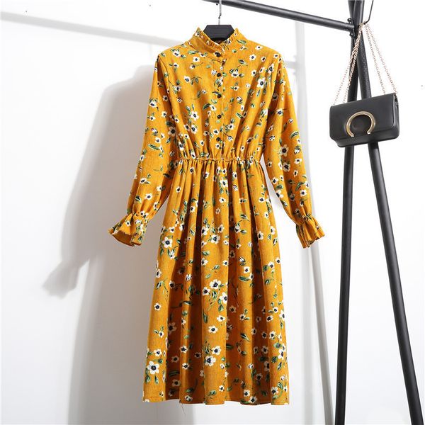 

women dress womens clothing autumn new winter women casual neck printed floral corduroy vestido dropshipping designer clothes, Black;gray