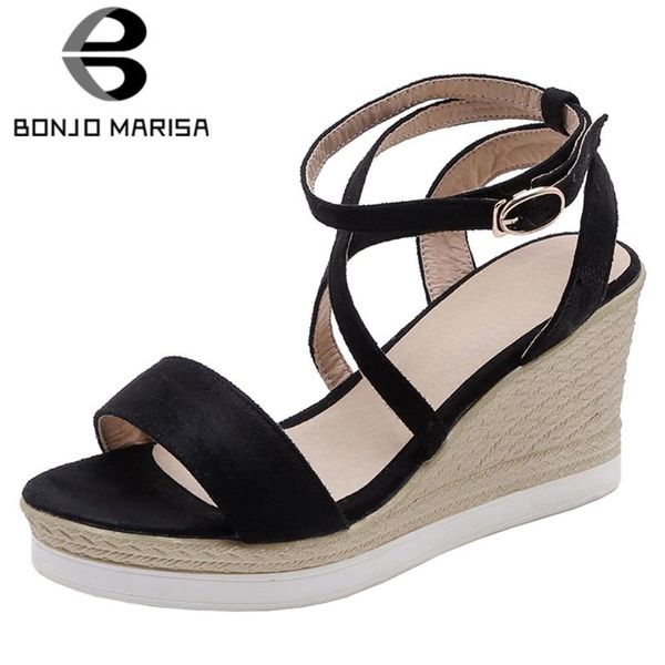 

bonjomarisa sweet girl summer sandals platform high wedges sandals women 2020 flock casual office leisure shoes woman, Black