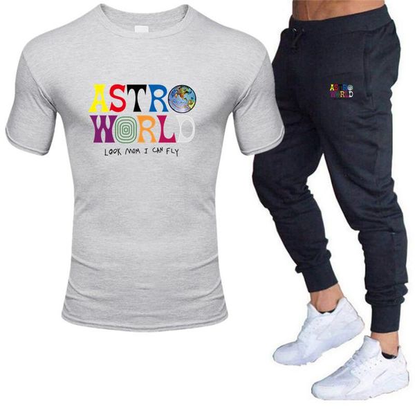 

summer men's sets t shirts pants two pieces sets casual tracksuit male 2020 casual tshirt print astroworld trouse, Gray