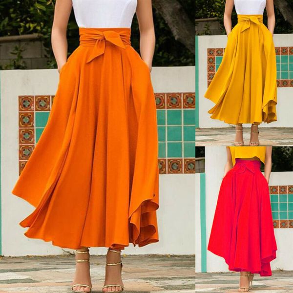 

AprilGrass Brand Designer Autumn Elegant High Waist Women Long Skirt Solid Pleated Faldas Mujer Female Solid Loose Jupe Femme Saia Longa