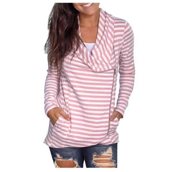 

women autumn casual striped full sleeve pocket pullover loose hoodies female autumn swaetshirts camisola das mulheres, Black