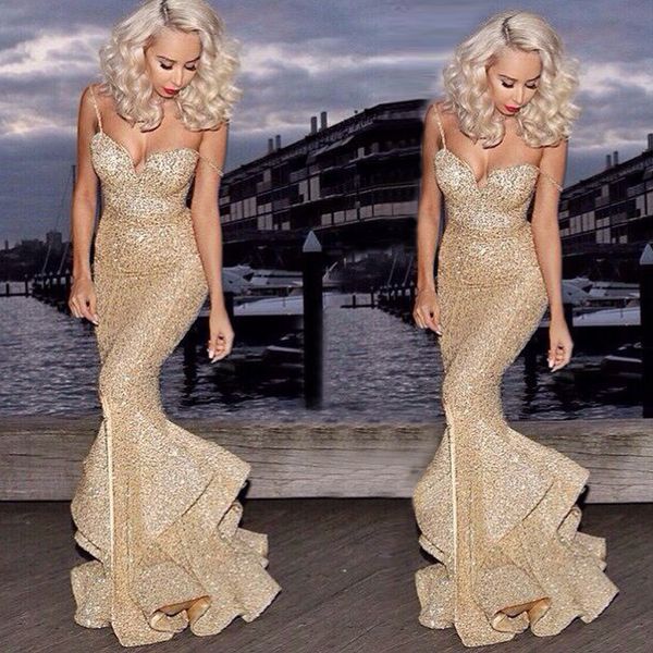 

spaghetti strap v neck sleeveless mermaid long evening dresses women ever pretty gold gown vestidos fiesta largos 2020, White;black