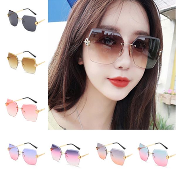 

women rimless sunglasses gradient color sun glasses goggles anti-uv spectacles polygon eyeglasses sun glasses adumbral eyewear a, White;black