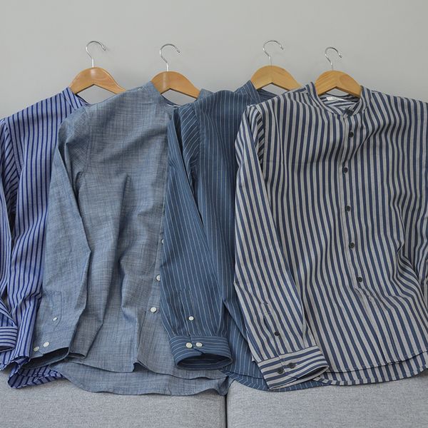 

new autumn men long sleeve 100%pure cotton stripe casual shirts mandarin collar fashion plus size s  l xl 2xl 3xl 4xl 5xl 6xl, White;black