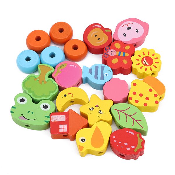 

wooden toys baby diy toy montessori educational for kids cartoon fruit little number stringing threading wooden beads toy