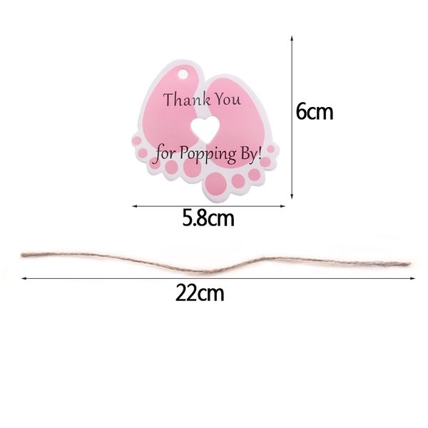 

50pcs/set baby shower decor gift tag labels baby feet kraft paper tags gift paper cards with string birthday party decoration