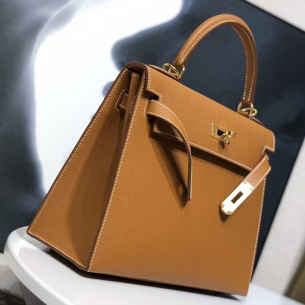 

hand-stitched imported german epsom calfskin series designer luxury tote bag ladies handbag wallet gold brown fashion designer