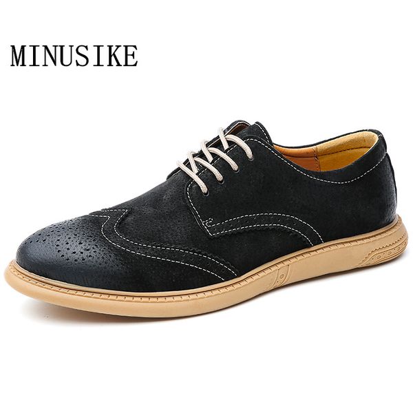

men casual shoes men genuine leather shoes spring flats lace up male suede handmade spring bullock, Black