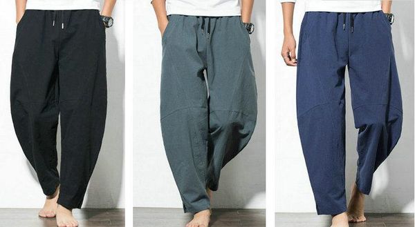 

men cotton&linen loose wide haroun trousers fat martial arts pants lay tai chi wushu bloomers gray/blue/black, Black;red