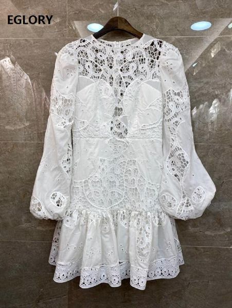 

cotton dress 2020 spring summer women crochet lace embroidery lantern sleeve ruffle white rose red dress events, Black;gray