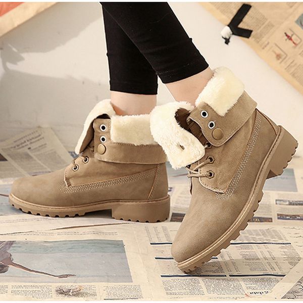 

women winter ankle boots warm suede female leather lace up low heel women's classic short boots ladies soft furry shoes, Black
