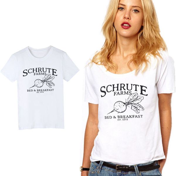 

luslos schrute farms bed and breakfast tshirt radish print women summer tee super soft comfortable short sleeve, White