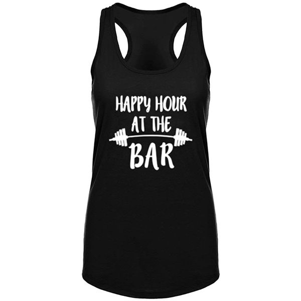 

women's happy hour at the bar funny fitness racerback workout tank summer letter print tank top, White