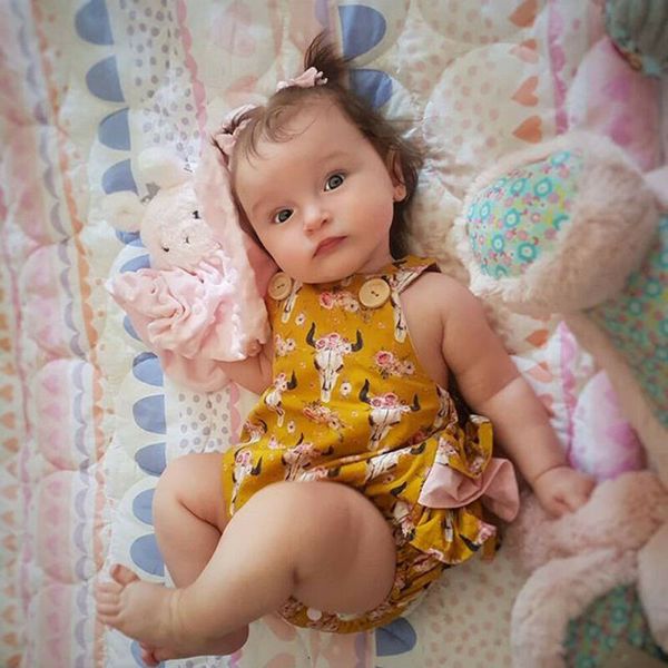 

brand new baby rompers kids infant baby girls ruffled romper jumpsuit sunsuit cotton ruffles print sleeveless summer 2019, Blue