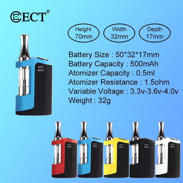 

Оригинальный ECT Мико Vape Starter Kit 500mAh Vape Mods 510 Тема Vape Аккумулятор 0.5ml Испаритель Pen картриджи электронной сигареты