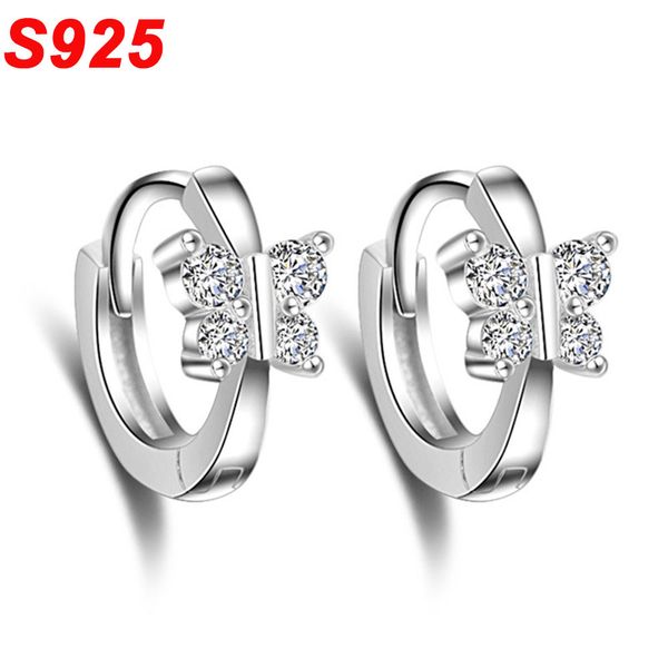 

cute tiny 925 sterling silver butterfly hoop earrings children girls kids cz huggies loop helix cartilage piercing jewerly se007, Golden;silver