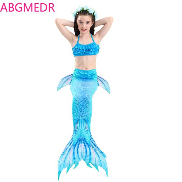

girl swimsuit kids swimwear children three piece swimsuit girl blue ariel swimming cosplay little mermaid costume 2019