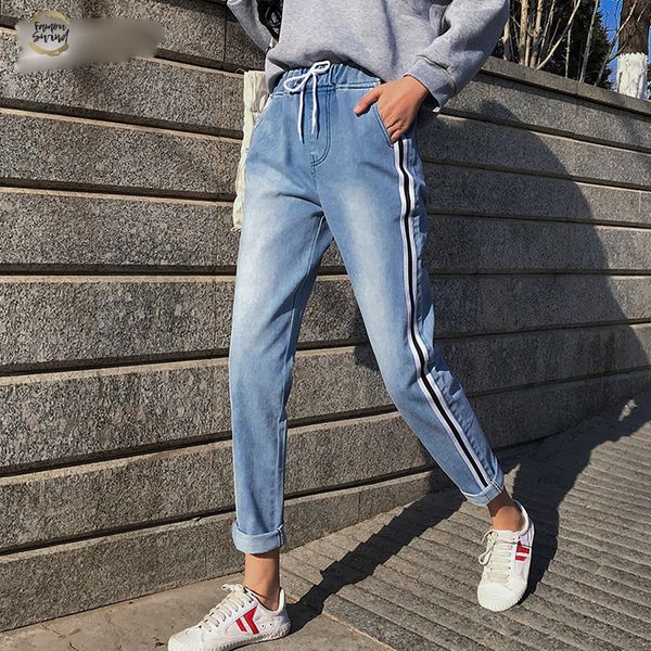 

boyfriend high waist jeans s-5xl stripe pantalon jeans femme 2019 korean style plus size feminino jeans slim dropshipping, Blue