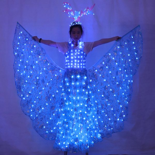 Led Luminous Wings Ballet Traje Fluorescente Borboleta Dança Canto Dança Traje Barriga Dança Cloak Prop Wings Dress