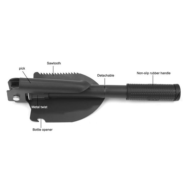 

new multi-function military portable folding camping shovel with storage bag survival spade trowel dibble pick emergency tools climbing rope