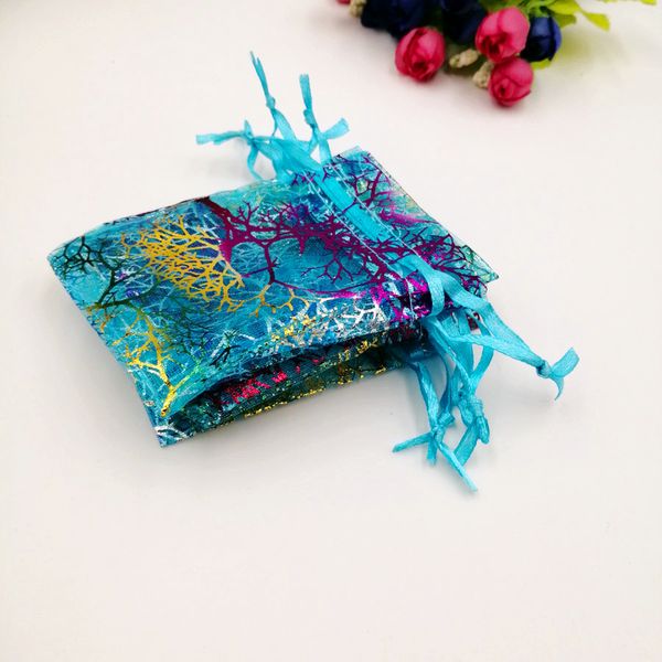 

100pcs blue coral organza bag drawstring pouch bag organizer jewelry box gift for wed christmas jewelry display packaging bags, Pink;blue