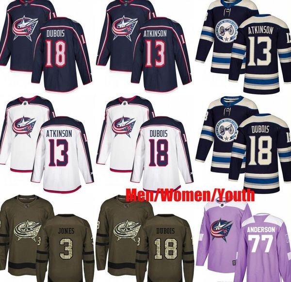 

custom columbus blue jackets 3 seth jones 8 cam atkinson 18 pierre-luc dubois zach werenski anderson usa flag hockey men women youth jersey, Black;red