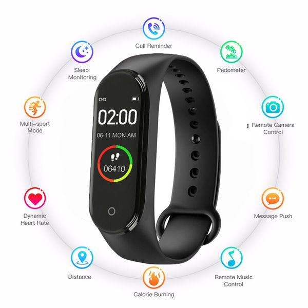 

new label fashion sports smart m4 new watch men and women heart rate multifunctional health bracelet, Slivery;brown