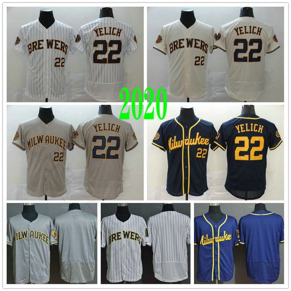 

2020 new mens #22 christian yelich jersey blank christian yelich stitched home away navy white cream grey baseball jerseys, Black