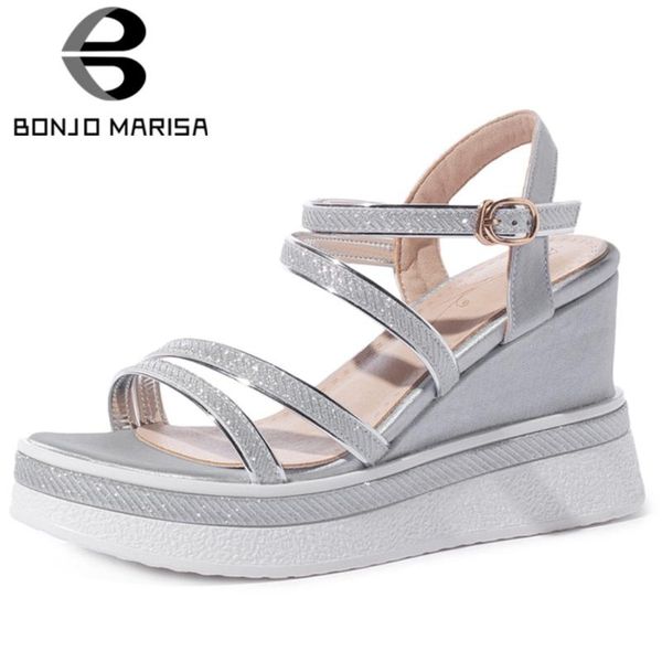 

sandals arrival large size platform fashion party date rhinestone women high wedges summer shoes woman, Black