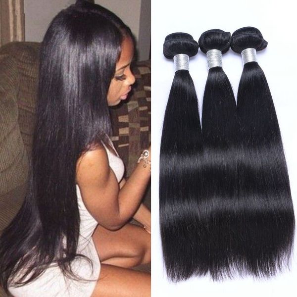

brazilian straight hair 3 bundles natural color hair weave bundles 100% non remy human hair extensions, Black