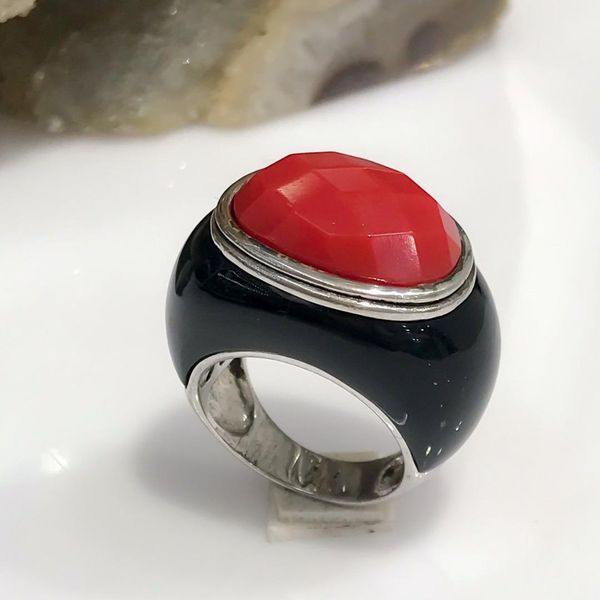 

coral onyx stone special design italian style quality silver ring, Golden;silver