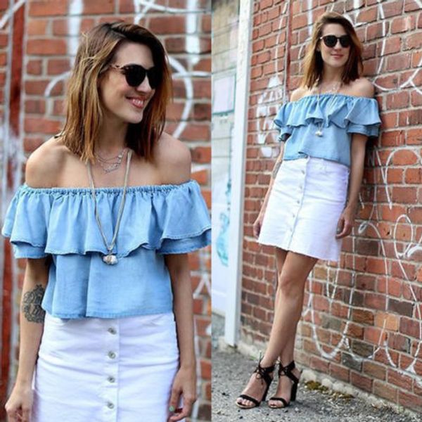 

women summer tee off shoulde butterfly sleeve shirt casual blouse loose shirt size s-l, White