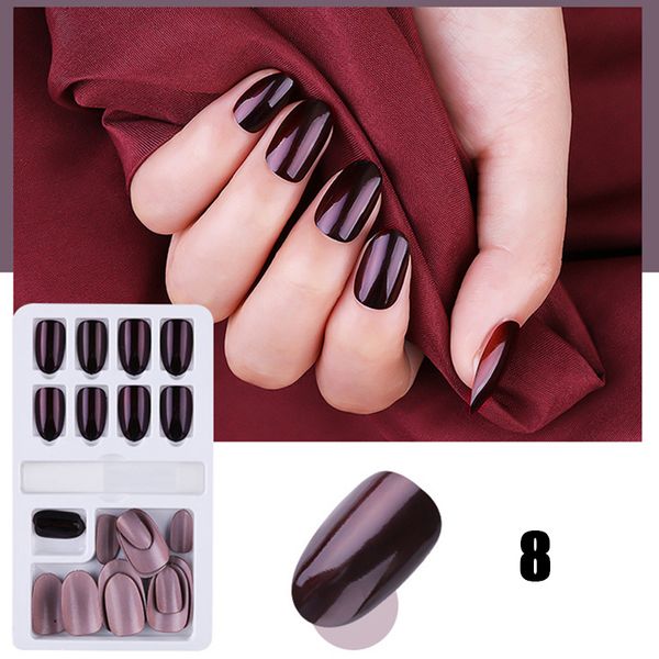 

24pcs reusable stick-on nails tips removable wearable fake nail manicure accessories kits jiu55, Black
