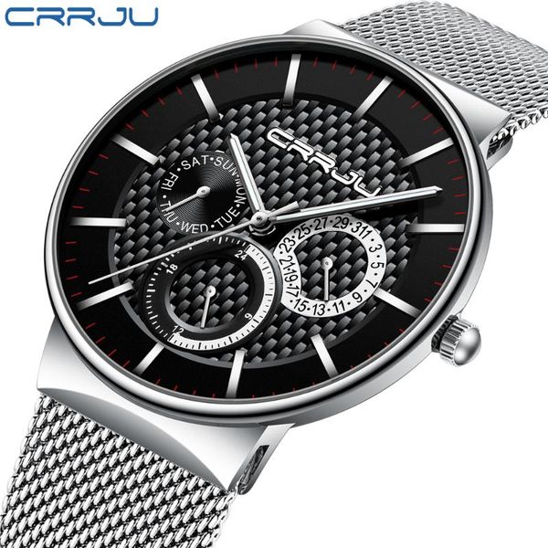 

relogio masculino crrju 2019 mens watches ultra-thin wrist watch fashion chronograph sport watch reloj hombre, Slivery;brown