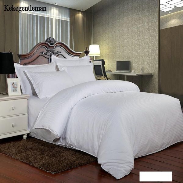100 Cotton Hotel Bedding Set Solid Color Luxury Satin Strip Bed