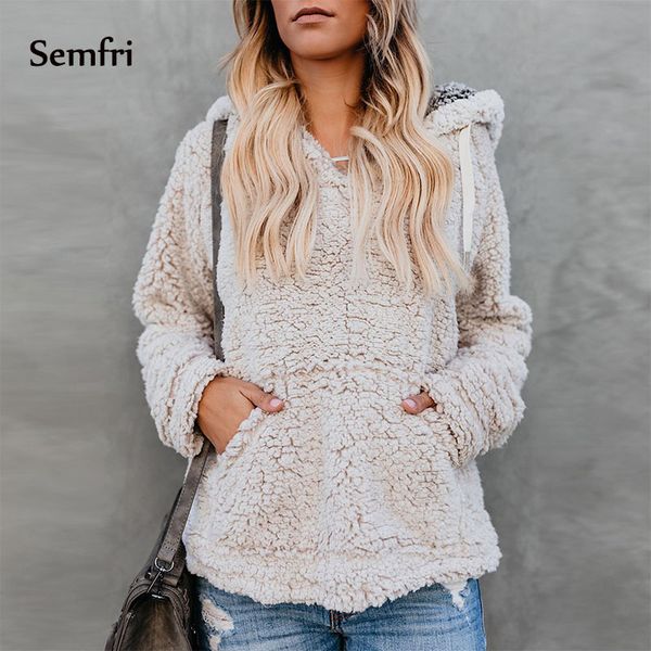 

semfri woman winter jacket female coat fluffy hoodie sweatshirt half-zipper oversized front hooded draped pockets coat 5xl plus, Black;brown