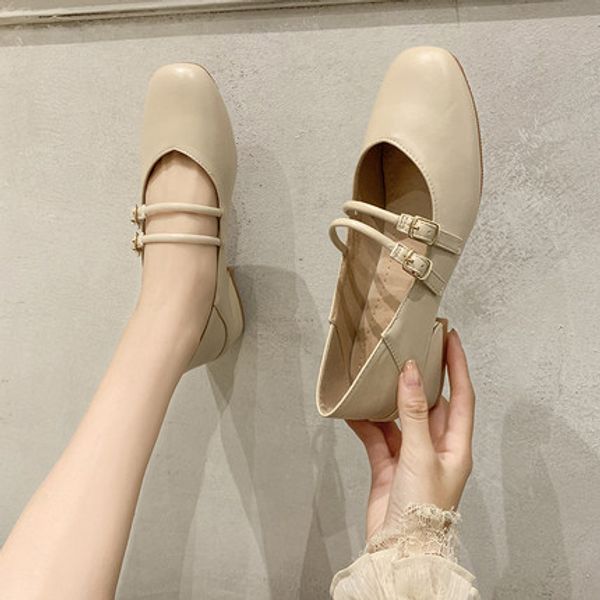 

2020 леди обувь бежевый круглый носок мэри джейнс as0088, Black