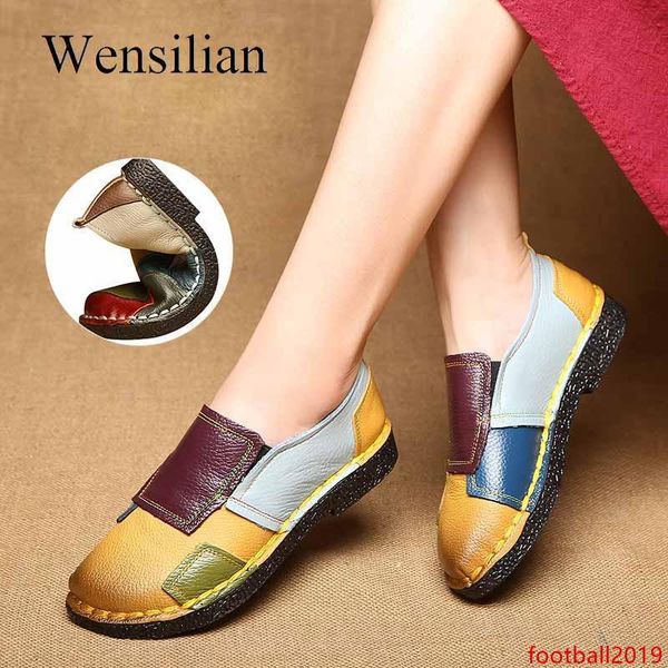 

genuine leather shoes women loafers spring ballerina shoes cute mocassin femme mixed-color soft ballet flats chaussures