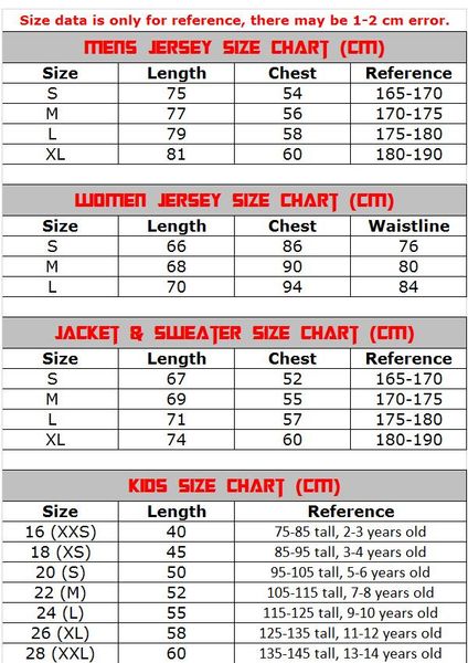 Kids Jersey Size Chart