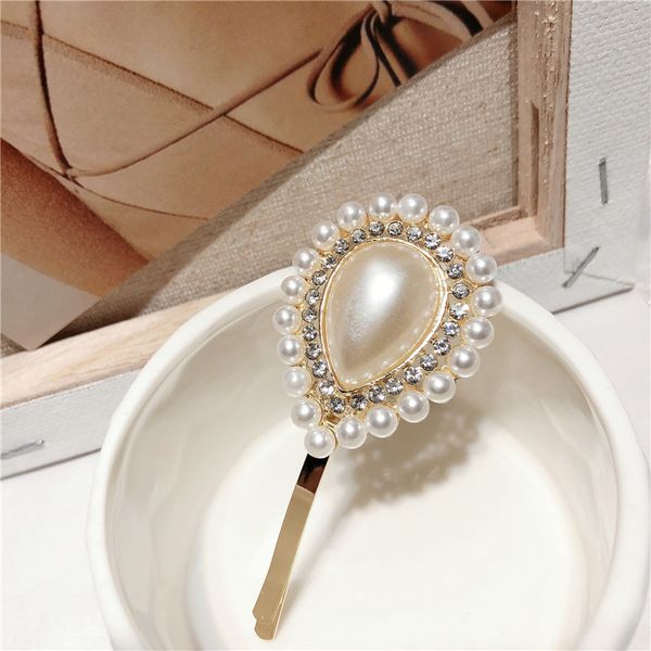 

korean fashion hair accessories for women hair pins jewelry 2019 bijoux big water drop design simulated pearl clips, Golden;white