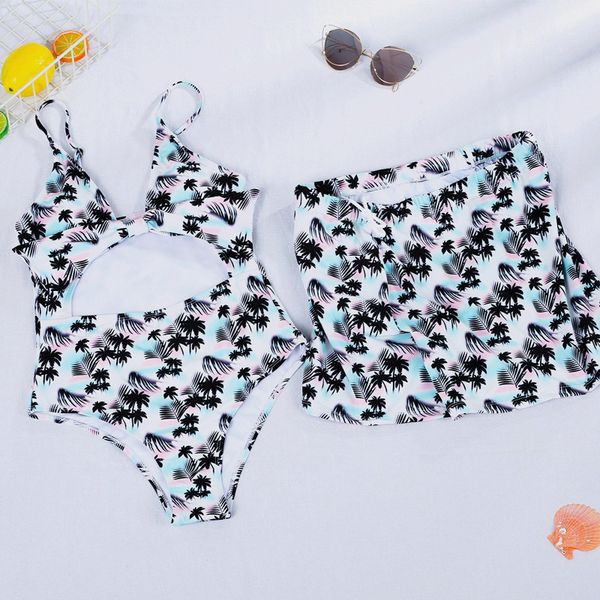 

2019 новый пляж пара купальники женщины one piece push up печати купальник мужчины пляжные шорты спортивные купальники пляжная пара, White;black