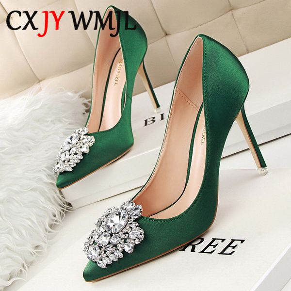 

big size women's shoes drag glitter high heels pumps dress shoe woman green shoes for women elegant shoe crystal heels, Black