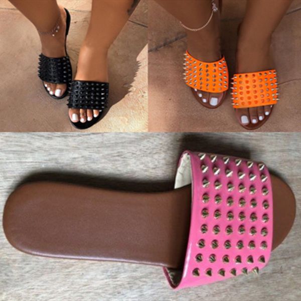 

wholesale women rivet slippers summer sandals flip flops plus size plat shoes snag beachwear outdoor & club flip flops beach slide 0086, Black