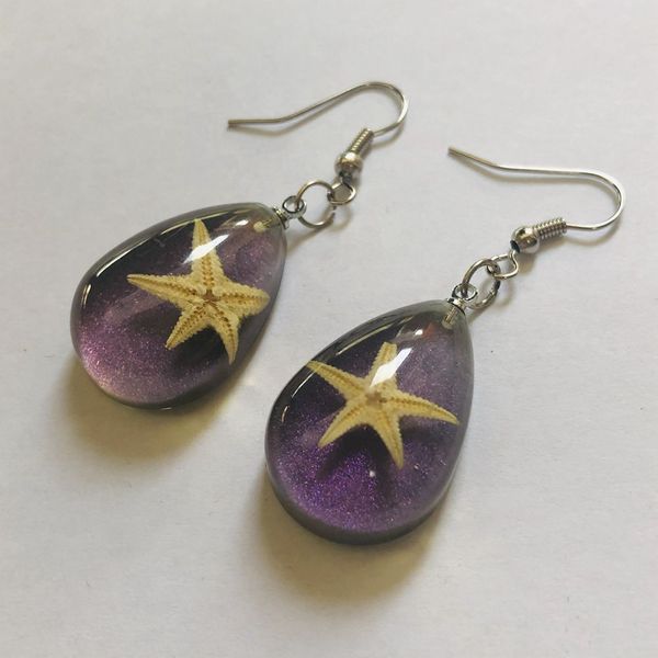 

yqtdmy vogue brand starfish purple color drop design earring, Silver
