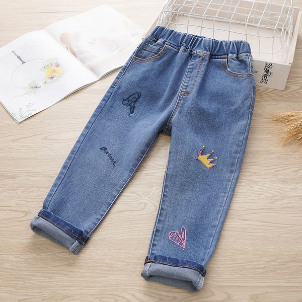 

spring 2020 children's pants embroidered girls' pants jeans, Blue