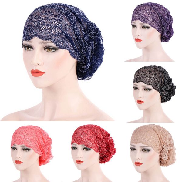 

women lace muslim ruffle cancer chemo hat beanie scarf turban head wrap cap cool and warm hat, mature and cute hat, Blue;gray